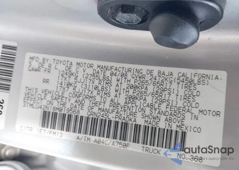 2008 Toyota Tacoma Base V6 z USA, uszkodzony, nr VIN 3TMLU42N18M019568